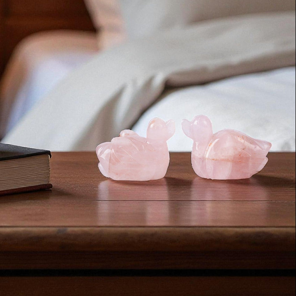 "Amour Ducks" – Rose Quartz Duck Pair